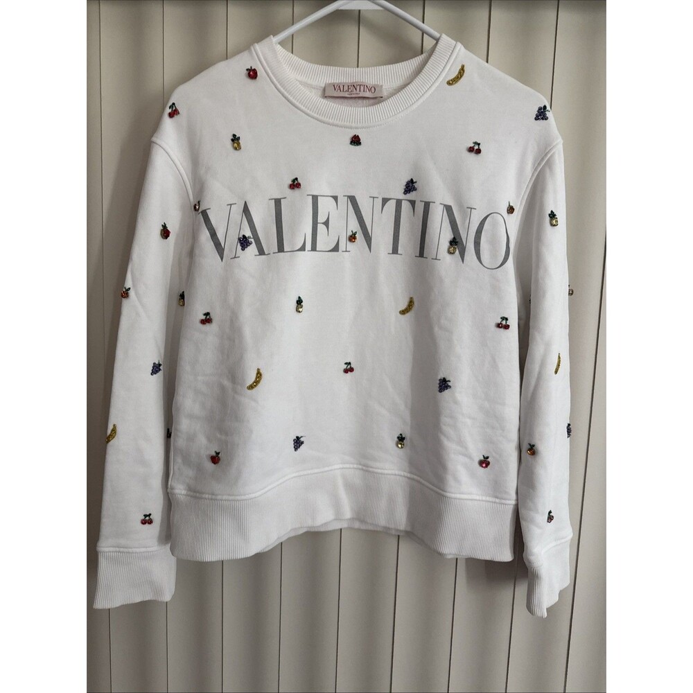 Valentino EMBROIDERED JERSEY SWEATSHIRT Sz XS Oversized With Crystal Fruit